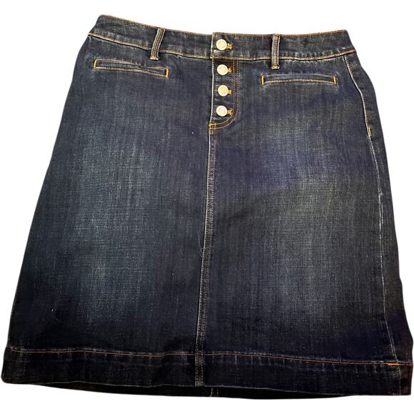 Talbots Dark Wash Denim Button Front Skirt, Women's Size 10 - Picture 1 of 3